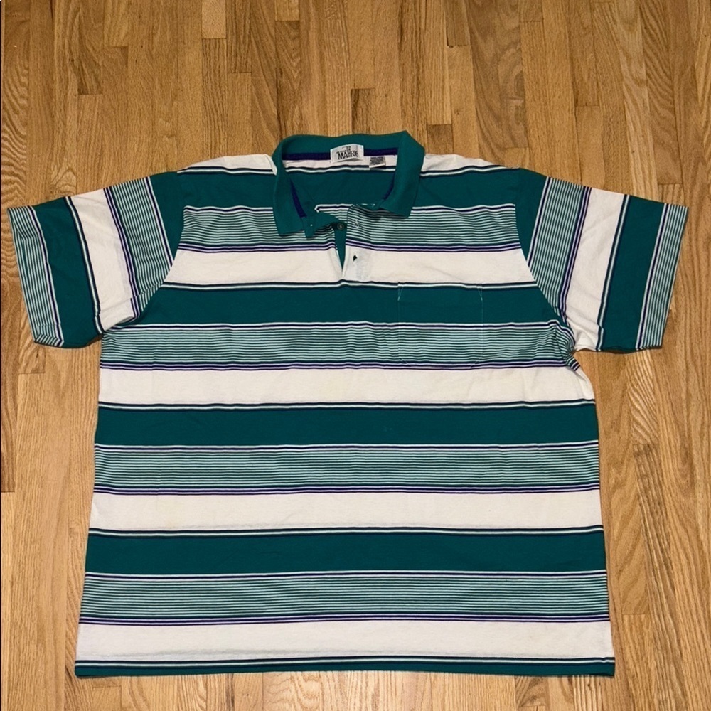On Your mark Turquoise and White Horizontal Striped Polo Shirt Front Pocket